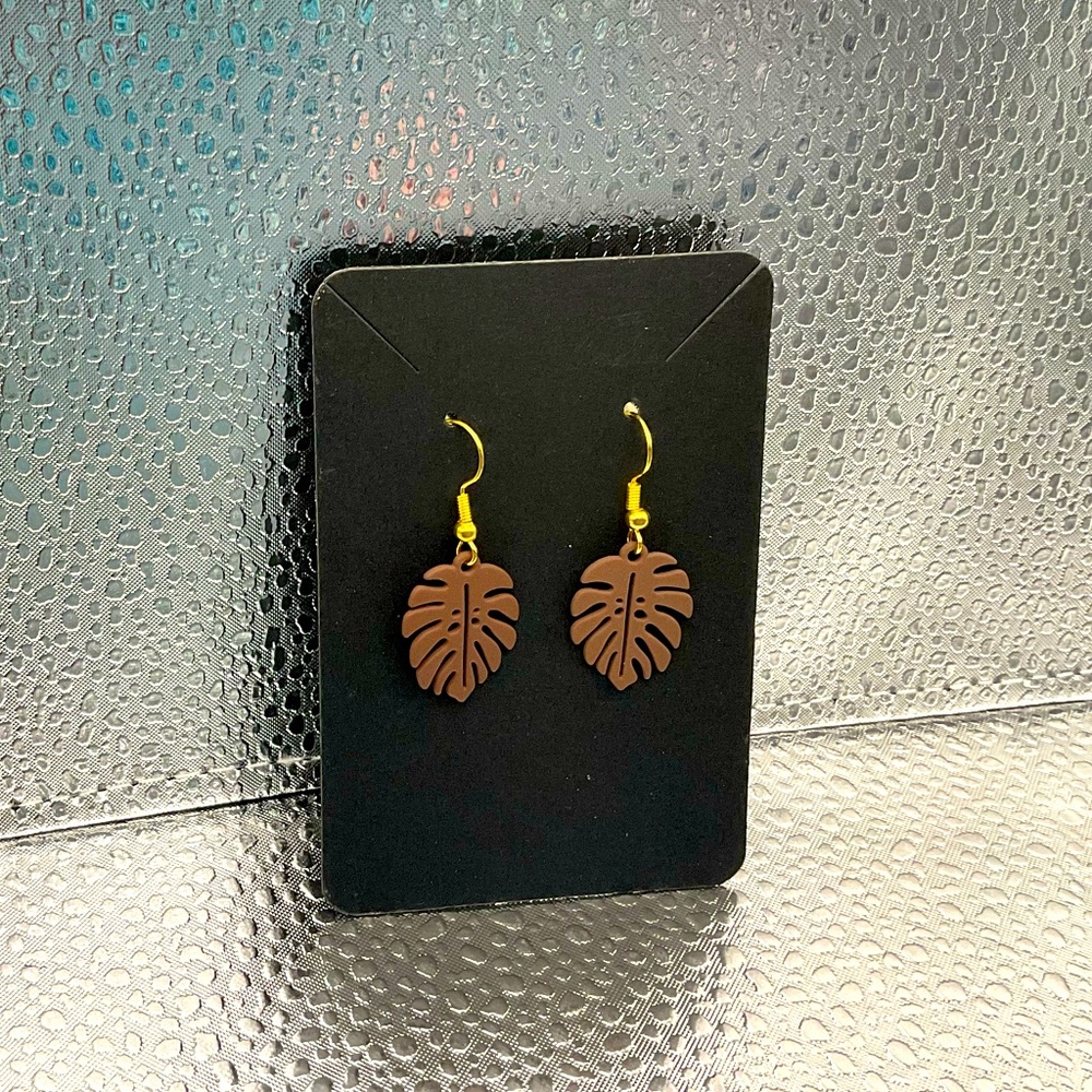 Brown Monstera Dangle Earrings